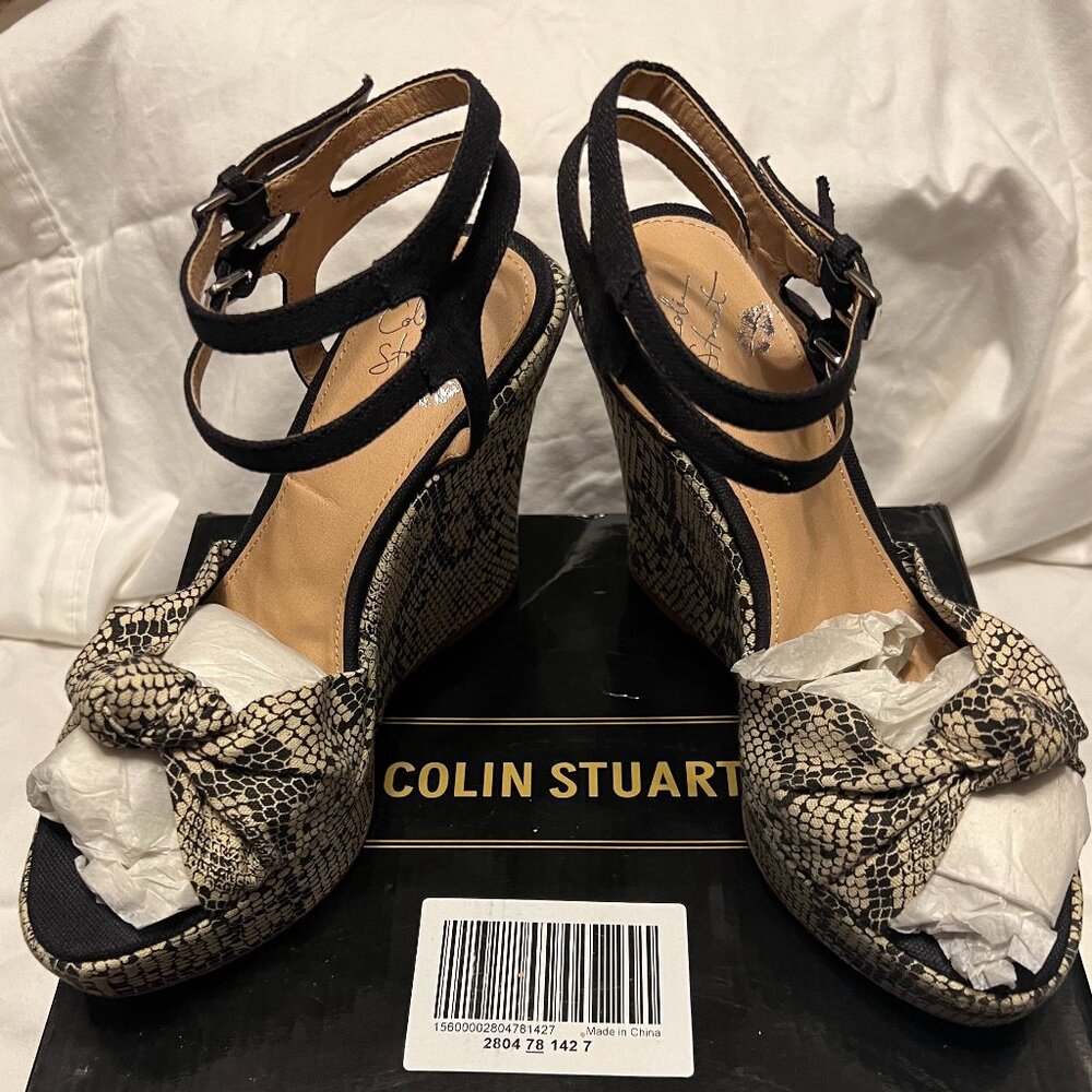 Colin Stuart Black & Tan Python Platform Shoes - image 1